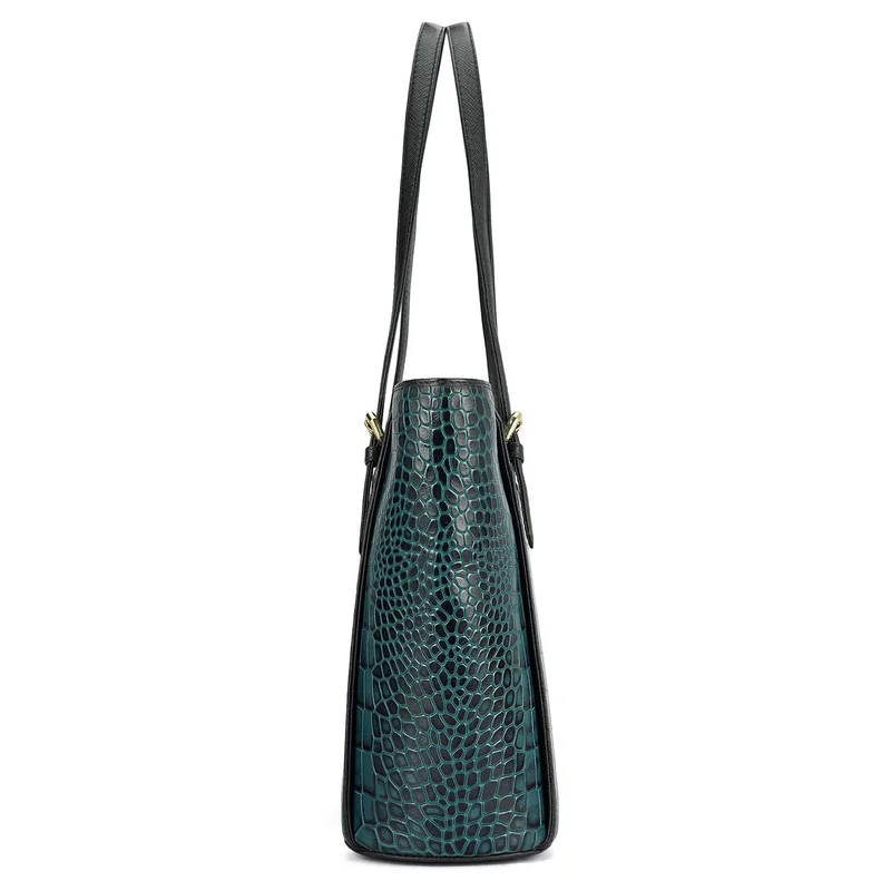 Da Milano Teal Medium Croco Leather Tote - Teal for Women | Best Price UAE